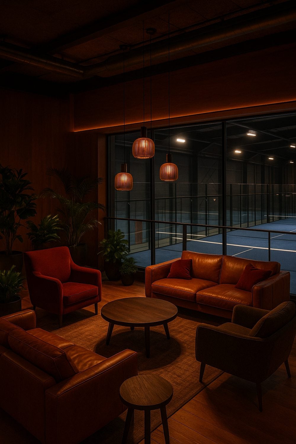 Lounge mit Blick auf die Courts